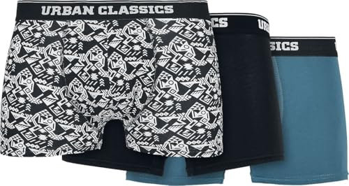 Urban Classics Organic Boxer Shorts 3-Pack – Herren Boxershorts aus Bio-Baumwolle mit Elastikbund und Branding, komfortable Passform, Detail AOP/Black/Jasper, 3XL