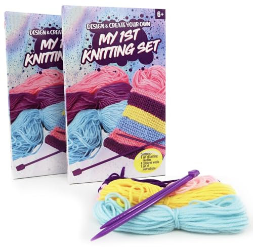 D.A.Y. Republic My 1st Strickset, entwerfen und kreieren Sie Ihre eigenen Stricken, perfekt für Anfänger und Kinder, Set enthält Anleitung, farbige Wolle und Nadeln (2 Stück)