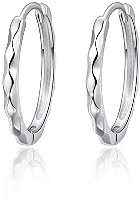 TANGPOET 18K Weißgold Creolen Ohrringe für Damen 925 Sterling Silber Kleine Runde Klappcreolen Geschenk Schmuck für Frauen Mädchen, 20mm