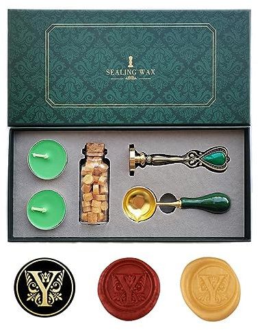 Ausgefallene Buchstaben Y Wachssiegel-Stempelset, AMTOL Wachssiegel-Stempelset im europäischen Stil, Geschenkbox-Set, Vintage personalisierte Wachssiegel-Stempel für Briefkarten-Einladungen (Y)