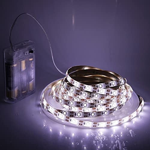 HEGEHE 5V Battery Powered LED Strip Tapes, Self-Adhesive SMD 3528 60 LEDs Light Ribbon Waterproof (5m, Cold White)