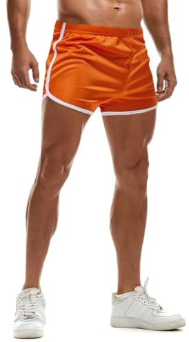 AIMPACT Sport Shorts Herren 3 Inch Turnhose Herren Kurz Mesh Atmungsaktiv Bodybuilding Shorts Fitness Training Sporthose (Orange-M)
