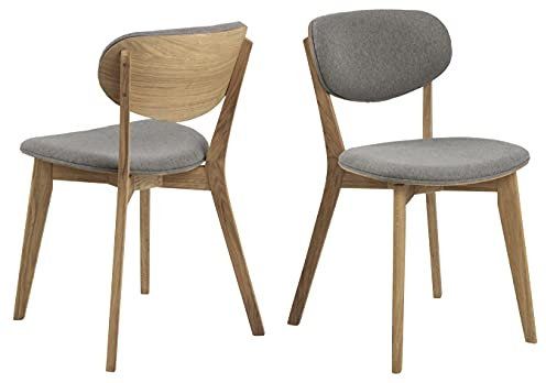 AC Design Furniture Mille Esszimmerstühle, H: 80,5 x B: 46,5 x T: 53 cm, Ø: 60 cm, Hellgrau, Stoff/Eiche, 2 Stk.