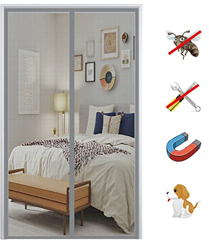 Magnet Fliegengitter Tür, Insektenschutz Balkontür Fliegenvorhang Moskitonetz Automatisches Schließen, ohne Bohren, für Balkontür Wohnzimmer Terrassentür-Gray|| 105x225cm(41x88inch)