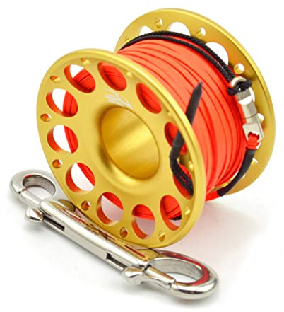 Guangcailun Tauchen FXL-952 Spool Reel Tragbare Festfarbe Polyester Seil Rollen Outdoor Sport Zubehör mit doppeltem Endhaken, Gold, 30m