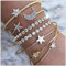 Aneneiceera Mond Stern Armband Handkette Boho Strass Offene Manschette Gold Armbänder Set Hochzeit Schmuck Geschenke Für Frauen Teenager-Mädchen 4-teiliges Set (Gold)