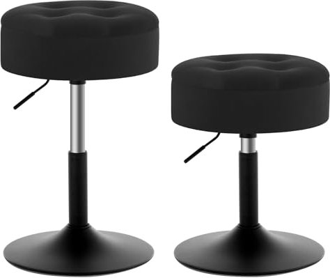 WOLTU 2X Verstellbarer Sitzhocker Stuhl, Arbeitshocker Bürohocker Hocker mit Stauraum, niedriger Barhocker aus Samt für Kneipe Esszimmer, Schwarz, 49,5-65 cm, BH329sz-2