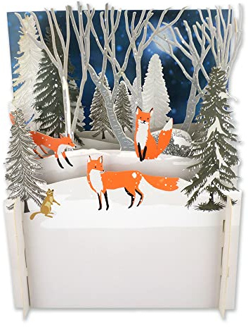 Festive Winter Woodland Foxes 3D Pop Up Christmas Greeting Card by Alljoy Cards XPOP020