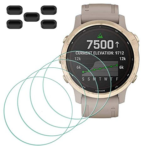 MTHGH Protection Écran pour Garmin Fenix 6S/ 6S Pro/ 6S Sapphire GPS Verre Trempé [4 pièces] + Bouchons anti-poussière 5 pièces, Protecteur d'écran Dureté 9H Anti-rayures Sans bulles Ultra Mince