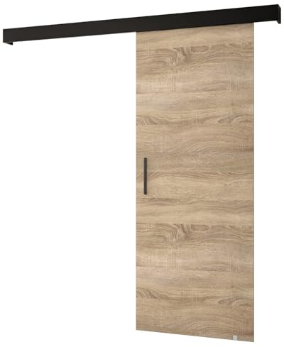 ABIKSMEBLE Porte Scorrevoli Sonoma, 1 Set di Porte Scorrevoli con Copertura del Binario, 90 x 204 cm, Nero