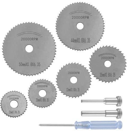 Kyuionty Circular Saw Blade Cutting Wheel Set, HSS Rotary Drill Saw Blades for Drills Rotary Tool with 6 Pcs Saw Disc Wheel Cutting Blades, Spindles and Screwdriver