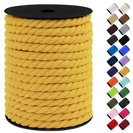 LEREATI 10mm Macrame Cord, 75 Feet Thick Macrame Rope Yarn Natural Cotton Cord Macrame String, Soft Craft Rope for Wall Hanging, Plant Hangers, Garden, DIY Crafting Decoration (Yellow)