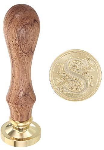 PATIKIL Buchstabe S Wachs Siegel Stempel Initialen Buchstabe Siegel Wachstempel Klassisch Retro Abnehmbar Messing Kopf Holz Handgriff für Umschlag Einladungskarten