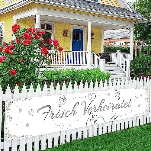 250 * 44cm Hochzeitsbanner Frisch Verheiratet Banner Deko Romantisch Hochzeitszeremonie Banner Deko Frisch Verheiratet Hochzeit Hintergrund Deko für Hochzeit Garten Haus Wand Deko