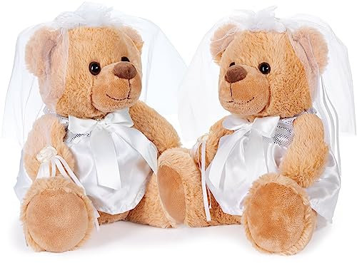 BRUBAKER Teddybär Bräutepaar - 25 cm Teddy Set in weißen Hochzeitskleidern - Geschenk für Hochzeit und Verlobung - Hochzeitsgeschenk für Frauen - Kuscheltiere Frauenpaar