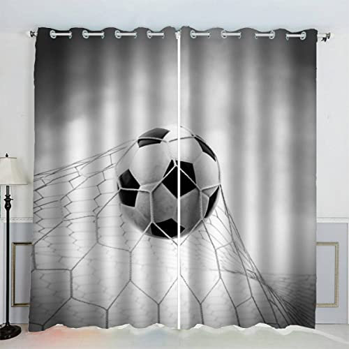 AKATIE Fußball Gardinen Kinderzimmer 3D Drucken Fenstervorhang Thema Sport Vorhänge Abdunkelnd Blickdichte Schallschutz Gardinen mit Ösen 2er-Pack (140x160 cm)