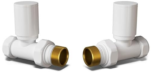 UK Radiators Round White Radiator Valve Pair - White Gloss Finish - Classy and Modern Design 1/2 x 10mm Straight Radiator Valve Pair - Pair of Valves