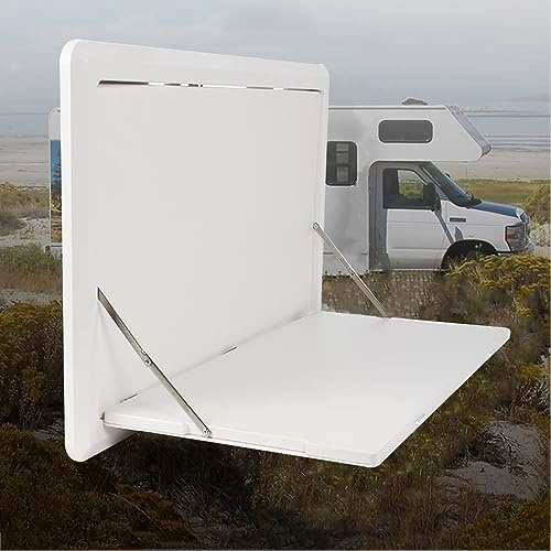 FQWYNMZ Table Pliante de Caravane de Camping-Car Table Pliable de Pique-Nique de Camping Blanche à Montage Mural avec Éclairage LED, Table Murale Rabattable avec Conception à Double Verrouillage