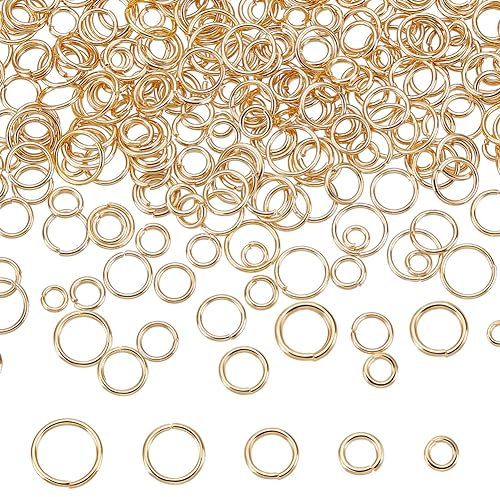 Beebeecraft 1 Box Mit 500 Stück 5 Größen 4/5/6/7/8mm Gold Jump Ringe Spaltringe 24 Karat Vergoldet Edelstahl Offene Biegeringe Für Die Schmuckherstellung Halsketten Schlüsselanhänger Gelber Stecker