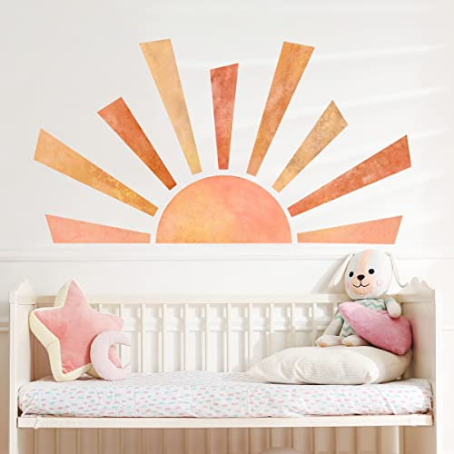 WandSticker4U®- [Aquafarben] Wandtattoo SONNE Kinderzimmer groß (93x53 cm) I Wandsticker Sonne Boho Babyzimmer Wanddeko Retro I Wandaufkleber Kinderzimmer Deko Mädchen Junge XXL
