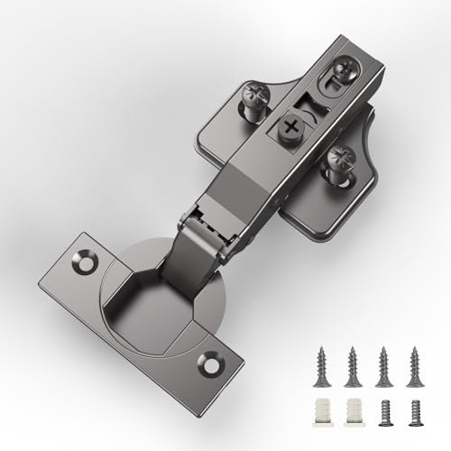 Furniware 10 Pieces Full Overlay Kitchen Cabinet Hinges,Clip ON Plate European Hinges,3/4 Soft Closing Cabinet Hinges,3D Adjustable Black Nickel Concealed Kitchen Cabinet Door Hinges