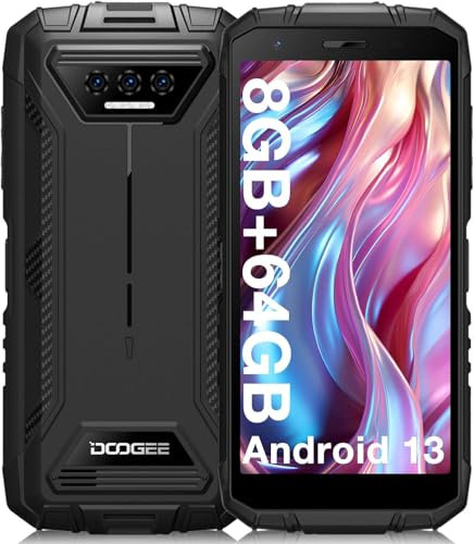 DOOGEE S41T [2024] Rugged Smartphone, 8GB +64GB Telefono Indistruttibile TF 1TB, 6300mAh Android 13 Telefono Cellulare, 13MP Tripla Fotocamera, 5.5 Pollici HD+, NFC/GPS / IP68 / IP69K Nero