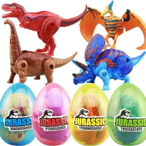 SHANKAM Oeufs de Dinosaures de Pâques,Jouets Assemblage de Dinosaures,Dinosaure métamorphe,pour paniers de pâques,Cadeaux d'anniversaire pour Enfants（B）