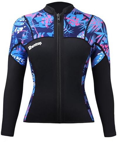 Owntop Neoprenanzug Top Damen 2mm - Neoprenanzug-Jacken Ultra Dehnbar Frontreißverschluss, Langarm Neoprenanzug-Oberteile Tarnmuster für Alle Wassersportarten, Damen Rot XL