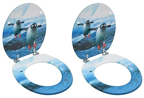 Sanitär-WC-Sitze mit Deckel, 2 Stück, MDF, Pinguin-Design, Hardware