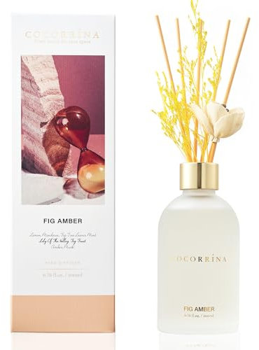COCORRÍNA Reed Diffuser Fig Amber, 200ml Flower Reed Diffuser Set with 8 Sticks, Home Fragrance for Bedroom Bathroom Home Decor&Office Décor