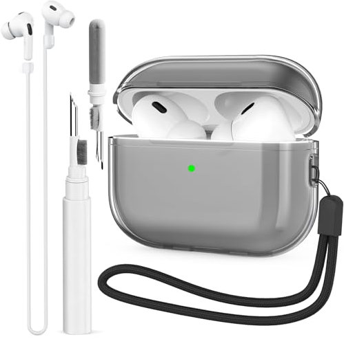 BEAUDOM Transparent Airpods Pro 2 Hülle Case für Airpods Pro 2 [Unterstützung USB-C] [Kabelloses Laden] mit Airpods Reinigungsstift und AirPods Halteband für Airpods Pro 2. Generation (Schwarz)