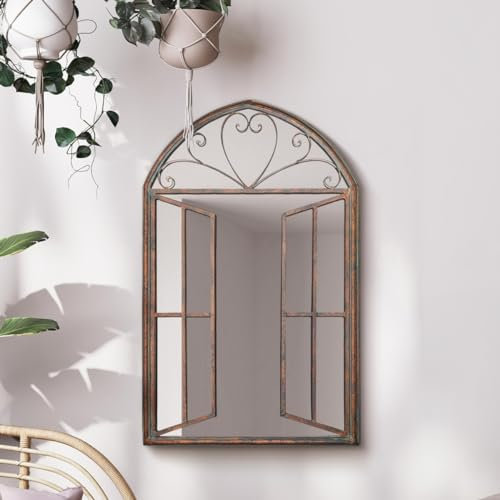 MirrorOutlet The Kirkby - Espejo de Pared Decorativo con Forma de Arco de Metal rústico con Efecto de Ventana, 92 cm x 61 cm