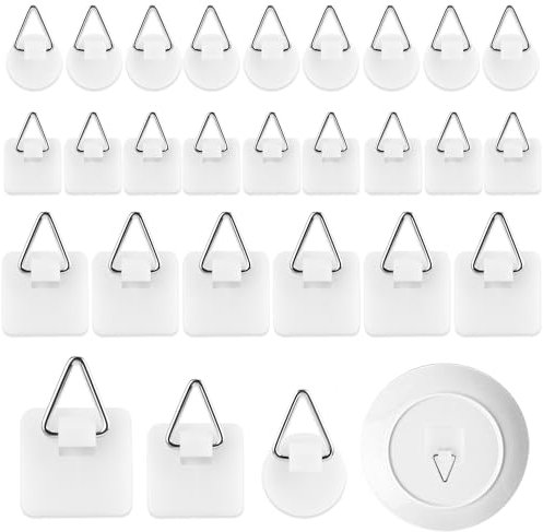 YiliYa 30 ganchos adhesivos para cuadros, ganchos cuadrados para cuadros, ganchos redondos para cuadros, ganchos de plástico para colgar fotos, platos