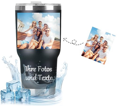 Kaffeebecher to Go Personalisiert, Thermobecher Personalisiert mit Foto Name Text, 30oz/890ml Edelstahl Thermobecher Kaffee mit Deckel, Doppelwandige Vakuumisolierung, Tassendruck