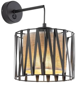Licht-Erlebnisse Wandleuchte Metall Jute H: 35 cm B: 20 cm in Schwarz Braun E27 Pendelarm Modern Boho Wandlampe Wohnzimmer Schlafzimmer