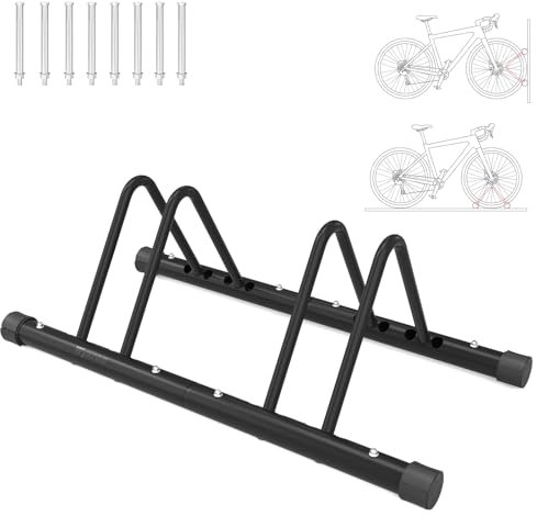 Rastrelliera Per Biciclette, Wyxron DIY Rastrelliera Portabici Da Terra Porta Bici In Acciaio con Regolazione Della Distanza/Multi-Section Splice, Compatibile Montaggio Pavimento&Parete per Bici(2P)