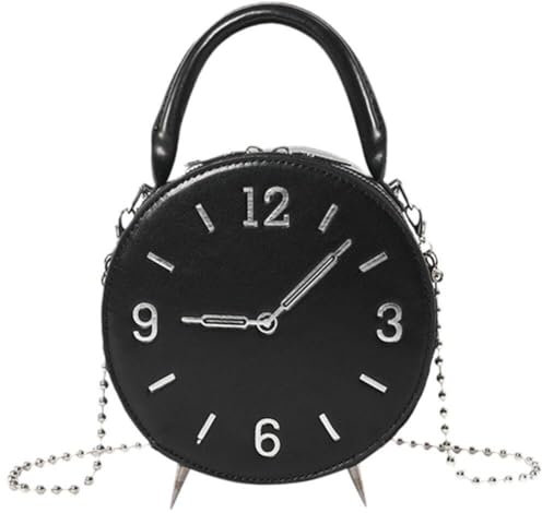 Trendige Umhängetaschen Für Damen, Uhrenform, Kleine Handtaschen, Pu-Leder, Umhängetasche, Geldbörse, Abendtasche Kettenriemen Für Damen