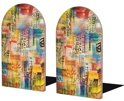 Buchstützen aus Holz, Buchstützen, Wand-Buchstützen, Graffiti-Druck, Buchstützen für Regale, rutschfeste Buchstützen, dekorative Buchstützen für Zuhause, Büro, Schule