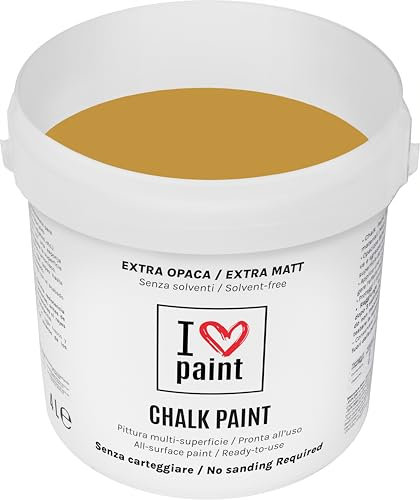 I Love Chalk Paint® Couleur Jaune Oxyde 4 Litres - Sans poncer, couleurs meubles, murs et objets - Sans solvants ni formaldéhyde - Sans odeur, à base d'eau