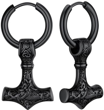 Supcare Herren Wikinger Ohrringe Edelstahl Thors Hammer/Geometrisch Dreieck/Wolfkopf Viking Rune Ohrringe Ohrstecker Rock Ohr Piercing Personalisiert Modeschmuck für Halloween Weihnacht