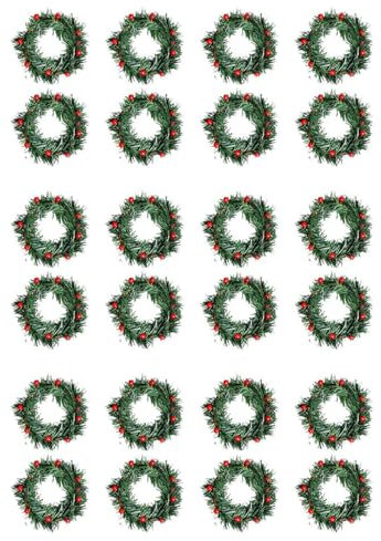 Oladfiop 24 STÜCKE Stechpalme Beere Kerze Ring Kleine KüNstliche Rote Beeren Kiefern Nadeln Kranz für Weihnachten Girlande Ornamente