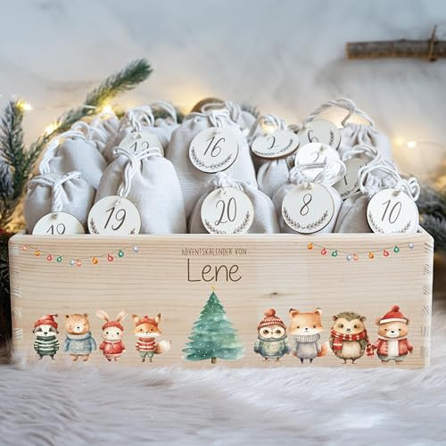 KIDSMOOD - Personalisierter Adventskalender 2025 für Überraschungen, Adventskalender zum Befüllen, DIY Weihnachtskalender mit Geschenktüten & Holzzahlen - Praktische Weihnachtsdeko (40 x 30 x 14 cm)