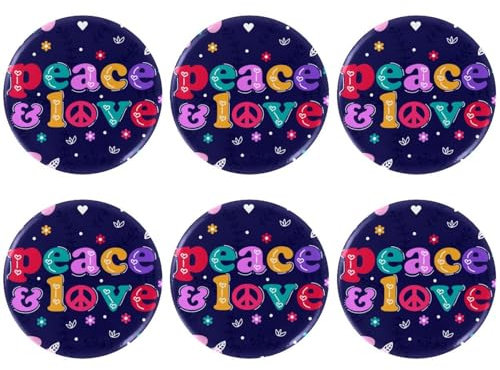 Lot de 6 épingles à boutons en émail - Cadeau amusant pour vêtements, sac à dos, chapeau, veste - Peace and Love, 2.2in/5.7cm Diameter, SPTE, Pas de gemme