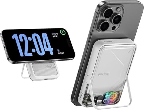 SHARGE ICEMAG 2 MagSafe Power Bank, 15W Qi2 Magnetic Charger with Active Cooling, 10000mAh StandBy MagSafe Battery Pack Transparent for iPhone 16/15/14/13 Series, Galaxy Pixel