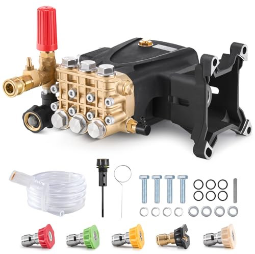 VEVOR Pompa per Idropulitrice, Stantuffo Orizzontale a Tripla Pompa con Albero 25,4 mm Kit di Pompe per Idropulitrice Sostitutive con 5 Ugelli, Per Simpson MorFlex 40224, 40225, 40226, Santoprene