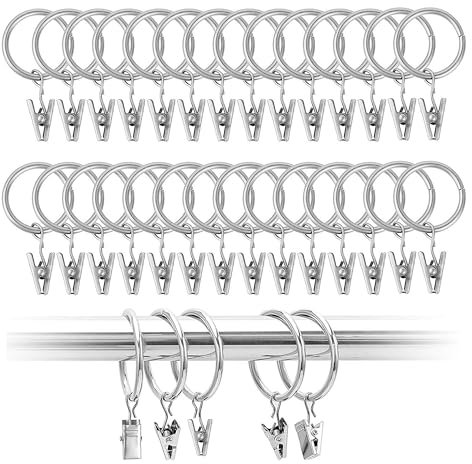 50PCS Curtain Rings, 25mm Curtain Rod Ring Clips, Metal Curtain Ring with Hook, Sliding Eyelet Curtain Rings for Hanging Curtain