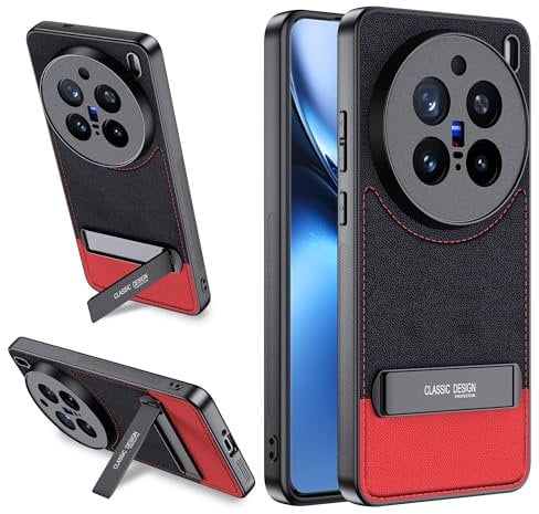 Lemxiee Custodia per vivo X200 Pro Cover Staffa pieghevole & Anti-impronta & Anti-caduta Custodia in silipere flessibile + PU pelle per vivo X200 Pro Case