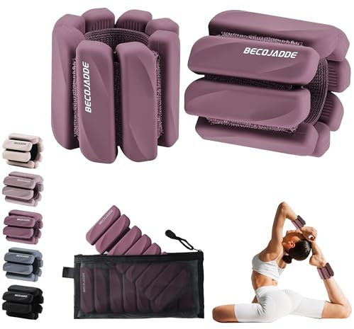 BECOJADDE Gewichtsmanschetten fuß 0.9 KG Je Gewichte für Beine und Arme Set 2 Ankle Weights Handgelenk Gewichte Knöchelgewichte Fussgewichte für Joggen Cardio Aerobic Krafttraining Dunkel Pflaume