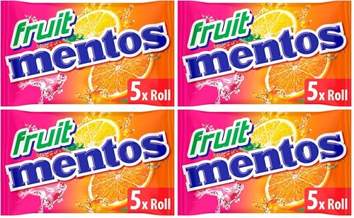Mentos Fruit Flavoured Soft Chews, Party Sweets With Natural Colours, Suitable for Vegetarians - 5 Rolls (Pack of 4)