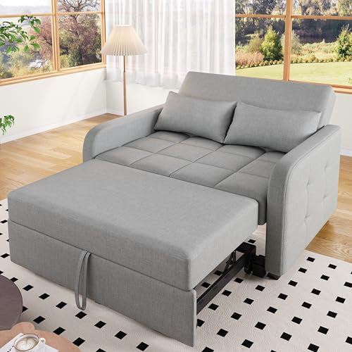 Dolamaní Schlafsofa Klappbares mit Schlaffunktion und Bettkasten, Sofa 2 Sitzer 127 cm breit x 75 cm tief, ausziehbar zur Liegefläche von 127 x 125 cm (Antik Grau)